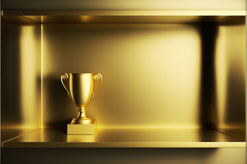 Canvas Print - ai generated gold colored trophy on book shelf ,