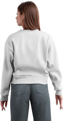 Mockup white crop sweatshirt on the body, png, canvas bella, back
