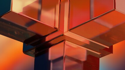 Wall Mural - Red, orange, transparent glass-like cubes extruded Abstract, dramatic, passionate, luxurious, modern 3D rendering graphic design elemental background material.