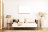 Fototapeta  - Frame mockup in home interior, Living room, Boho mockup, 3D rendering