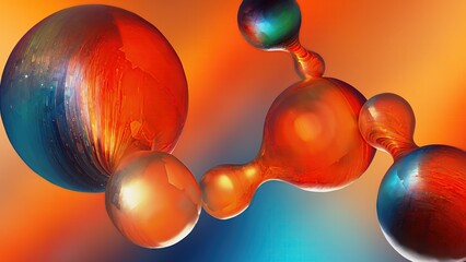 Wall Mural - Red, orange, fused meta balls spheres leaning against each other Abstract, dramatic, passionate, luxurious and exclusive 3D rendering of graphic design elemental background material.