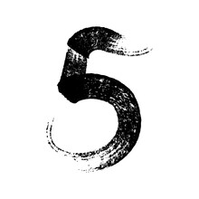 Calligraphic paint number 5, five. Ink brush lettering.