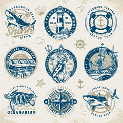 Wall Mural - Nautical world logotype set colorful