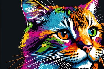 cute cat kitten in colorful pop art illustration generative ai