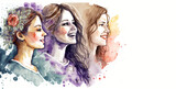 Kobiety namalowane farbami akwarelowymi, ilustracja, Dzień Kobiet, generative ai