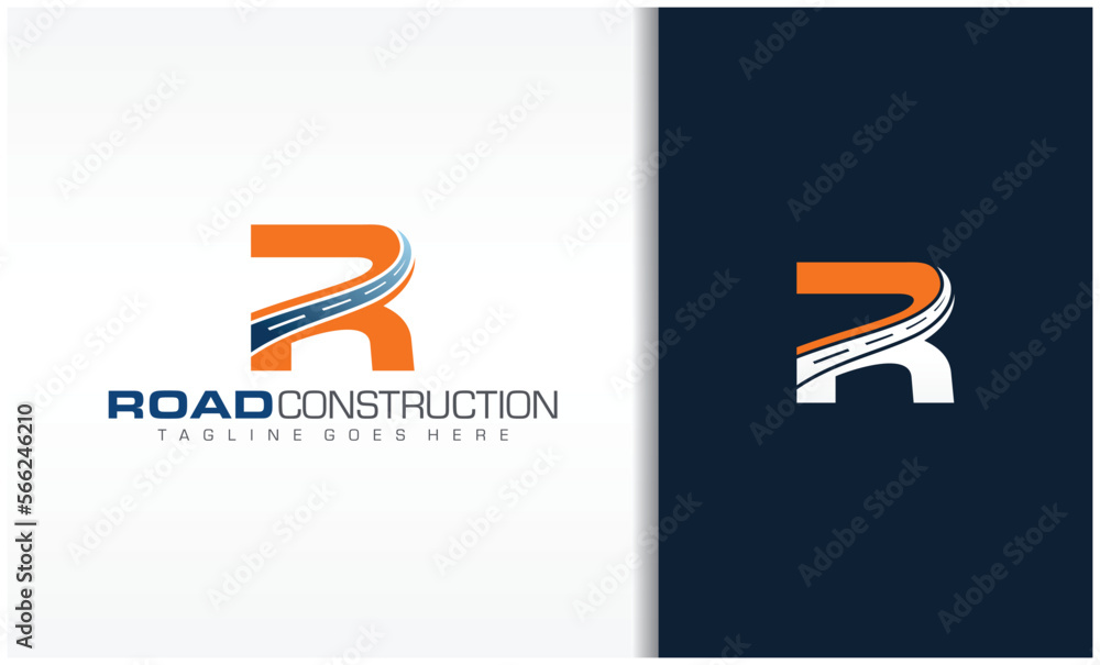 Letter R with road logo sing the creative design concept for highway ...