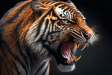 A Evil Growling Tiger From The Side With Isolated Background Generative Ai Illustration
