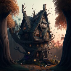 Wall Mural - Haunted house in the woods