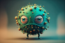 Ai Generated Fantasy Illustration Of Green Virus Character With Sad Face