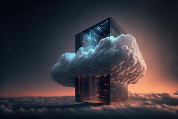 Server cloud data storage concept. Cloudscape digital online service for global network. Web database backup computer infrastructure technology. Generative AI