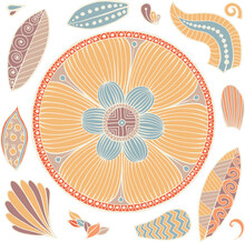 Hand Drawn Mandala And Decorative Elements, Floral Vector Illustration For Clothing, Home Decor, Cards And Templates, Scrap Booking, Post Cards, Frames.