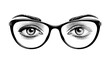 Female eyes with glasses. Vintage engraving stylized drawing. Vector illustration
