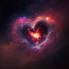 Wall Mural - Valentine Background nebula galaxy universe heart Genarative AI