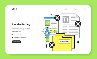 Sticker - software testing and debugging web banner or landing page. it specialist