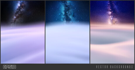 Sticker - fog waves and milky way. clouds and starry sky. natural background set