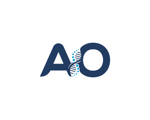 Wall Mural - Abstract Letter AO DNA Biology Logo Concept. Creative Science, Laboratory and Biotechnology Vector Icon.