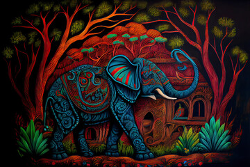 side view, an elephant in the jungle,