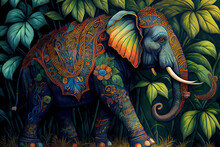 Side View, An Elephant In The Jungle,