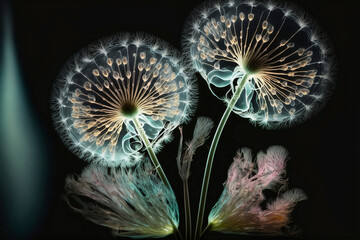 Wall Mural - glowing fantasy dandelion on dark background