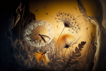 Wall Mural - glowing fantasy dandelion on dark background