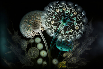 Wall Mural - glowing fantasy dandelion on dark background