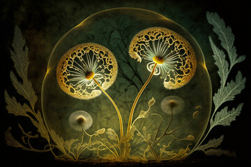 Wall Mural - glowing fantasy dandelion on dark background