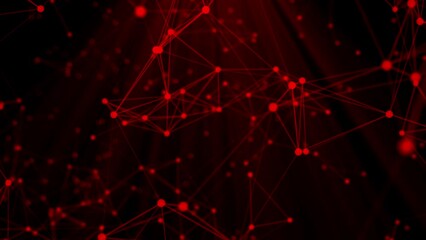 Floating Red Plexus Background. Abstract digital connection moving dots and lines. Plexus effect. 