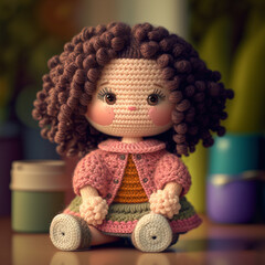 doll on a table, , amiguramis art, full crochet.