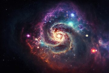 Wall Mural - generative ai illustration of planets and shining stars galaxy in space. universe galaxy nebula star