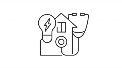 Poster - Animated home energy linear icons. House insulation. Money and power saving. Electricity payment. Seamless loop HD video with alpha channel on transparent background. Outline motion graphic animation