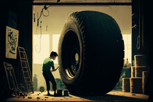 A Close-up Of A Tire Being Expertly Mounted Onto A Wheel Rim By A Professional At A Tire-fitting