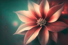  A Red And White Flower On A Green Background With A Red And White Flower In The Middle Of The Picture And A Red And White Flower In The Middle Of The Picture.  Generative Ai