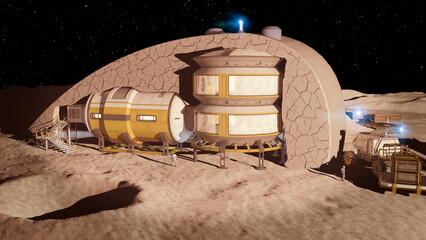 Wall Mural - lunar base, spatial outpost. first settlement on the moon. space missions. living modules for the co