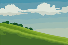 Vector Art Of A Spring Grass Hillside With Clouds And Sky