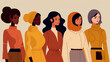 Group Women of different ethic backgrounds diversity, 2D Illustration generativ ai 