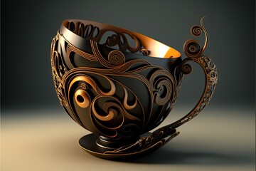 coffee cup in shona sculpture style, concept of traditional craftsmanship and handmade art, created 