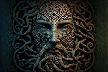 Human face in celtic knotwork style, concept of Intertwined Patterns and Artistic Expression, created with Generative AI technology