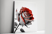  A Red And White Rose On A White Background With A Black And White Background And A White Background With A Black And Red Rose On It.  Generative Ai
