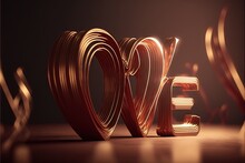  The Word Love Spelled Out Of Metal Wire On A Table With A Black Background And A Red Light Shining On The Letters And The Letters.  Generative Ai