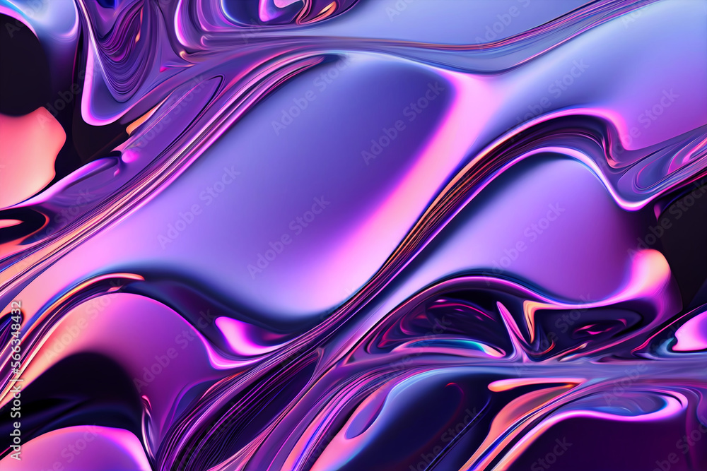 Iridescent liquid metal surface with ripples. 3d illustration. Abstract ...