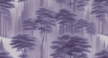 Foggy Purple Tinted Evergreen Forest Backdrop Seamless Tileable Pattern Generative Ai