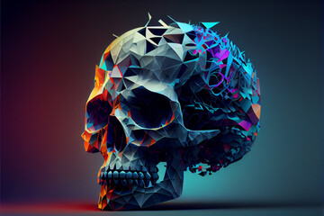 Poster - Beautiful abstract surreal geometric human skull concept, contemporary colors and mood social background.	