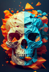 Poster - Beautiful abstract surreal geometric human skull concept, contemporary colors and mood social background.	