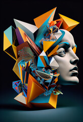 Poster - Beautiful abstract surreal human head concept, contemporary and mood social background	