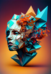 Poster - Beautiful abstract surreal human head concept, contemporary and mood social background	