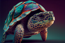 Beautiful Abstract Surreal Geometric Turtle Concept, Contemporary Colors And Mood Social Background.	