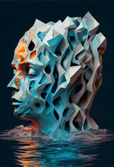 Leinwandbilder - Beautiful abstract surreal geometric head of a water concept, contemporary colors and mood social background.	
