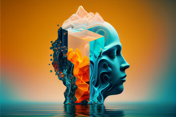 Leinwandbilder - Beautiful abstract surreal geometric head of a water concept, contemporary colors and mood social background.	