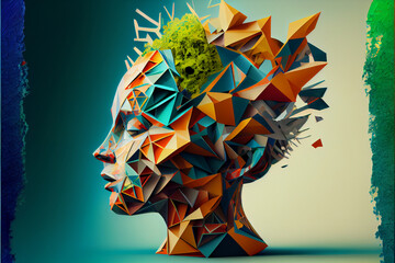 Wall Mural - Beautiful abstract surreal geometric head of a World concept, contemporary colors and mood social background.	