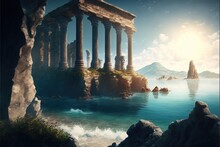 A Breathtaking View Of The Ruins Of An Ancient Roman Civilization By The Sea Generative Ai